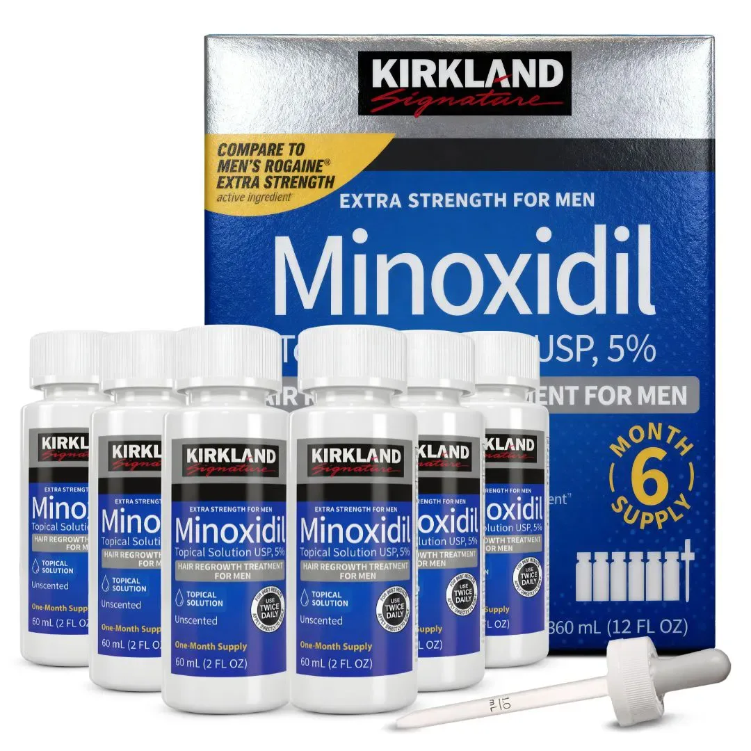 Minoxidil Kirkland Signature — Solução tópica 5% — kit 6 meses